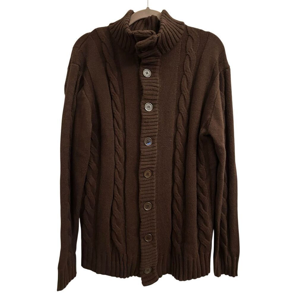 Paul Jones Mock Neck Cable Knit Cardigan size M preppy career date warm soft